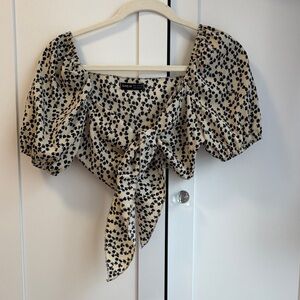 SHEIN Cream and Black Floral Blouse